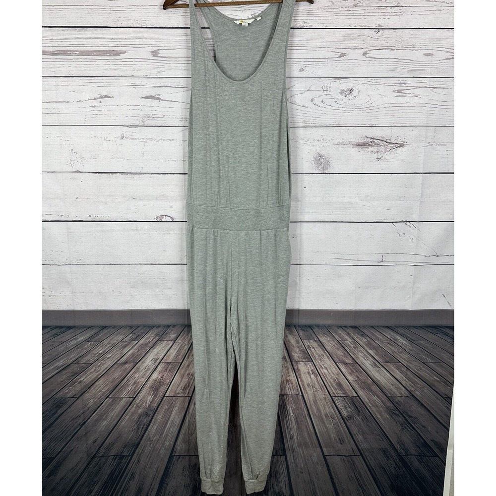 BODEN Jersey Knit Jumpsuit Womens 12 Gray Solid Pockets Tapered Slouchy Comfort